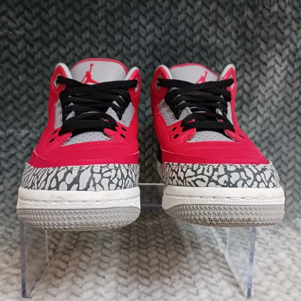 Jordan 3 Retro SE Mid Unite GS Fire Red Cement Grey Leather Sneakers Shoes Sz 7Y